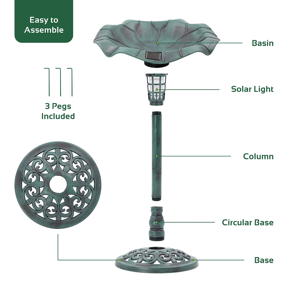 GardenKraft decorative solar-lit bird bath