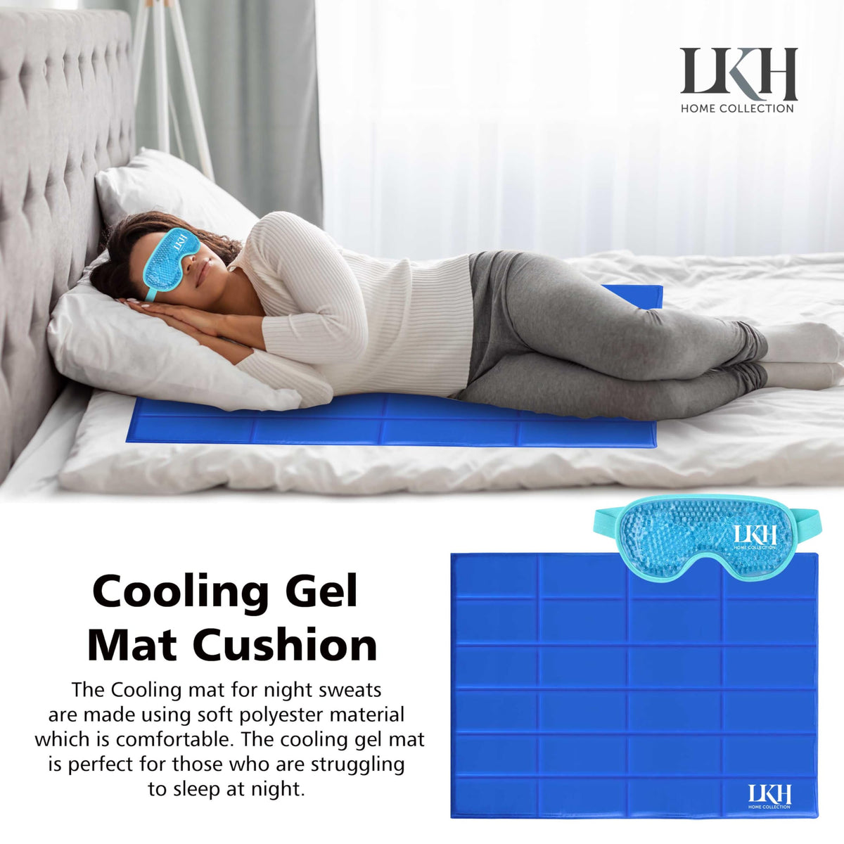 LKH self-cooling gel mat and eye mask set – 90 x 60cm