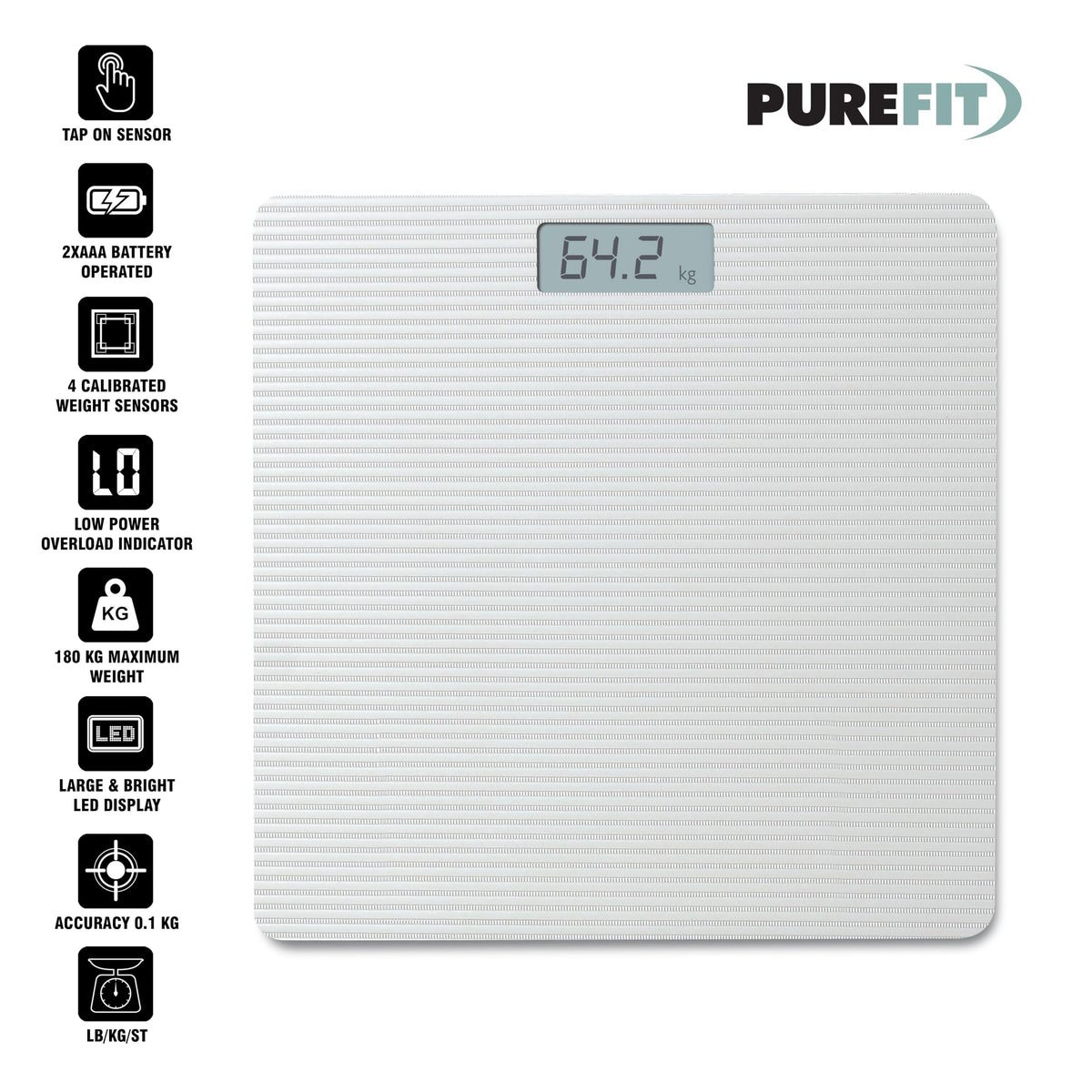 PUREFIT grey digital bathroom scale – 180kg