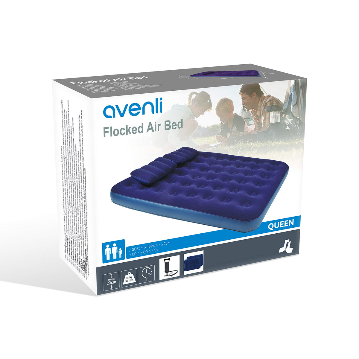 Avenli queen flocked airbed with built-in pillow and hand pump