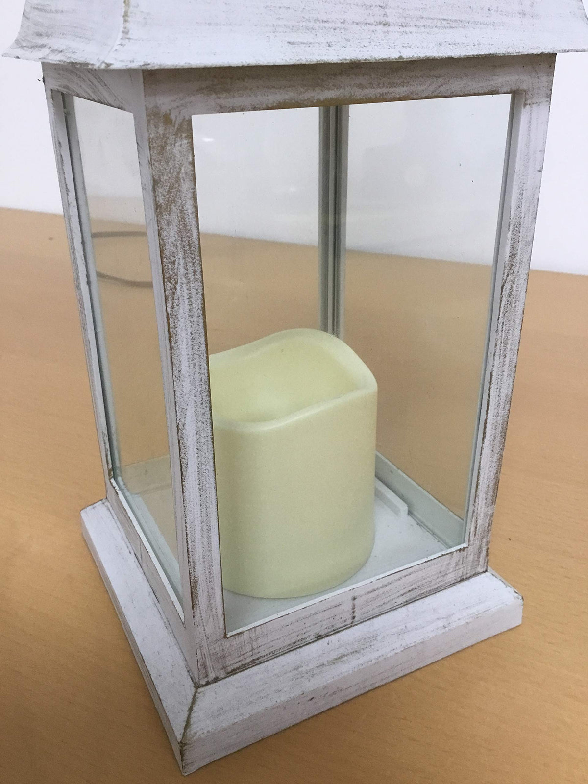 GardenKraft 30cm rustic white LED flickering candle lantern
