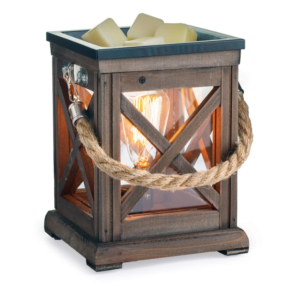 Candle Warmers walnut and rope vintage bulb wax melt warmer