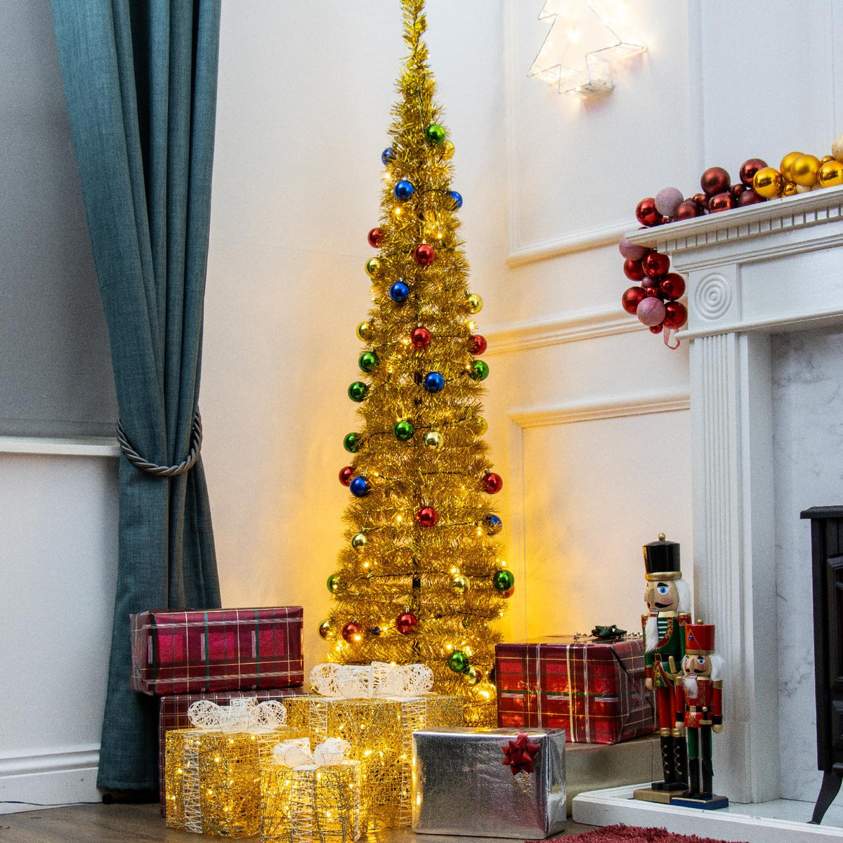 6ft gold pre-lit pop-up Christmas tree with warm white LEDs