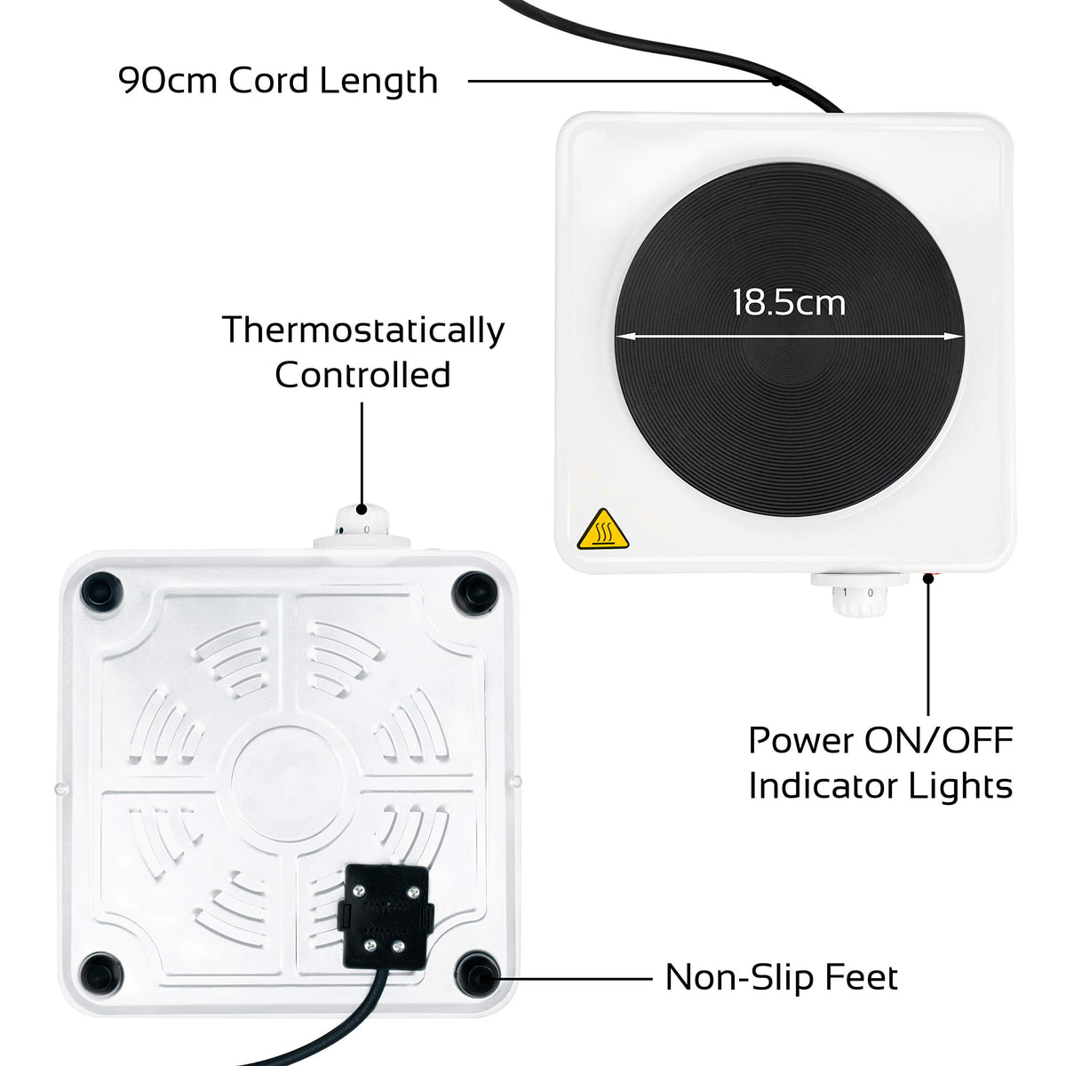 Quest 1500W single electric hob with five heat settings