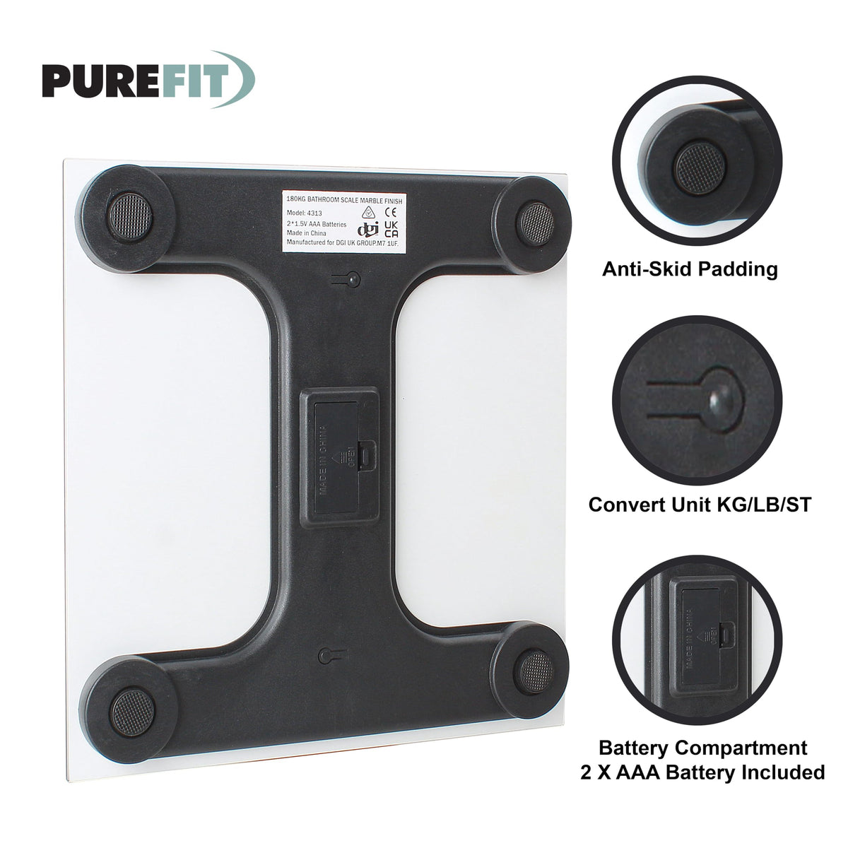 PUREFIT grey digital bathroom scale – 180kg