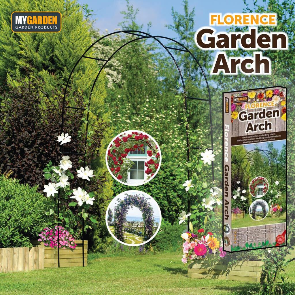 MyGarden Florence black steel garden arch for climbing plants