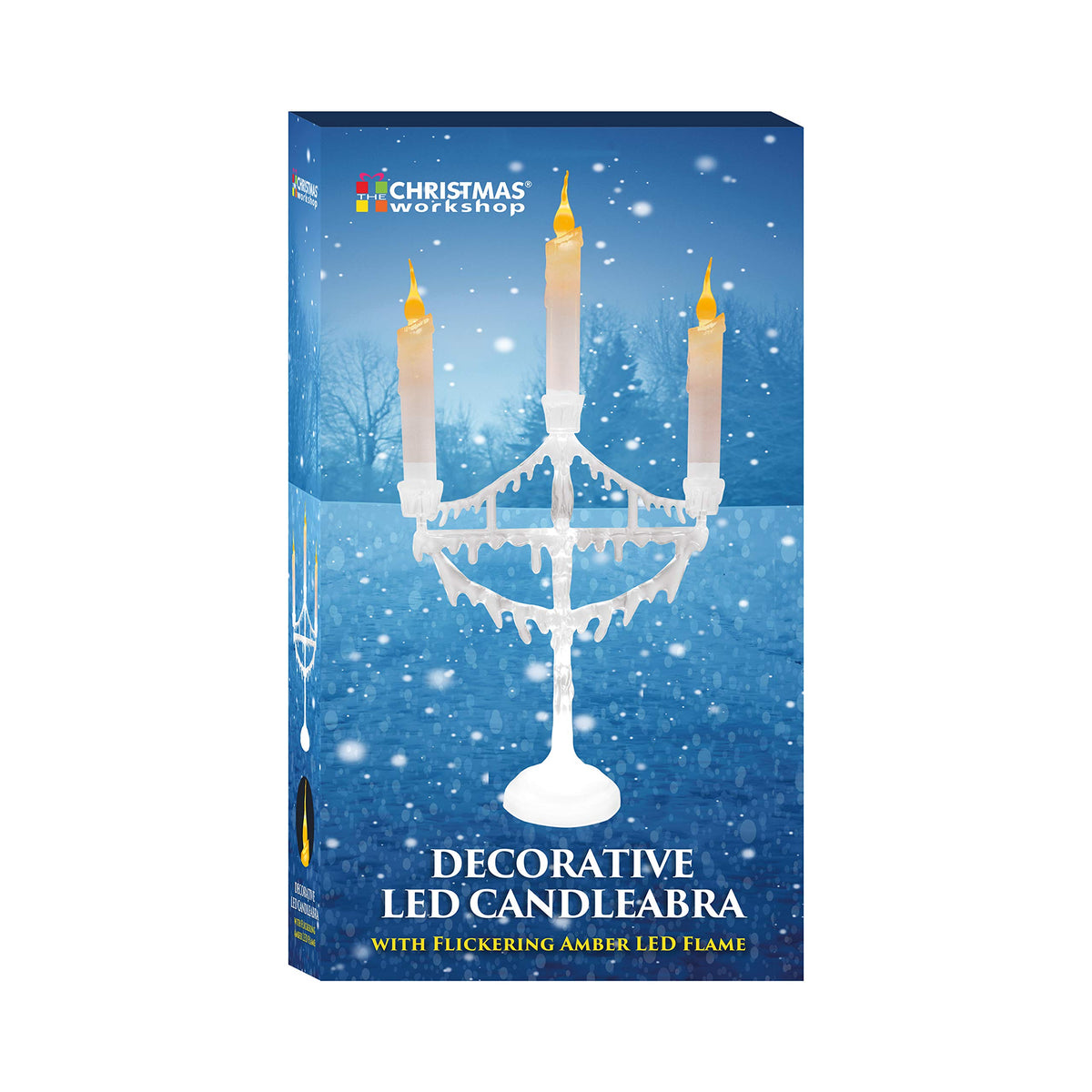 Clear acrylic Christmas candelabra with flickering lights
