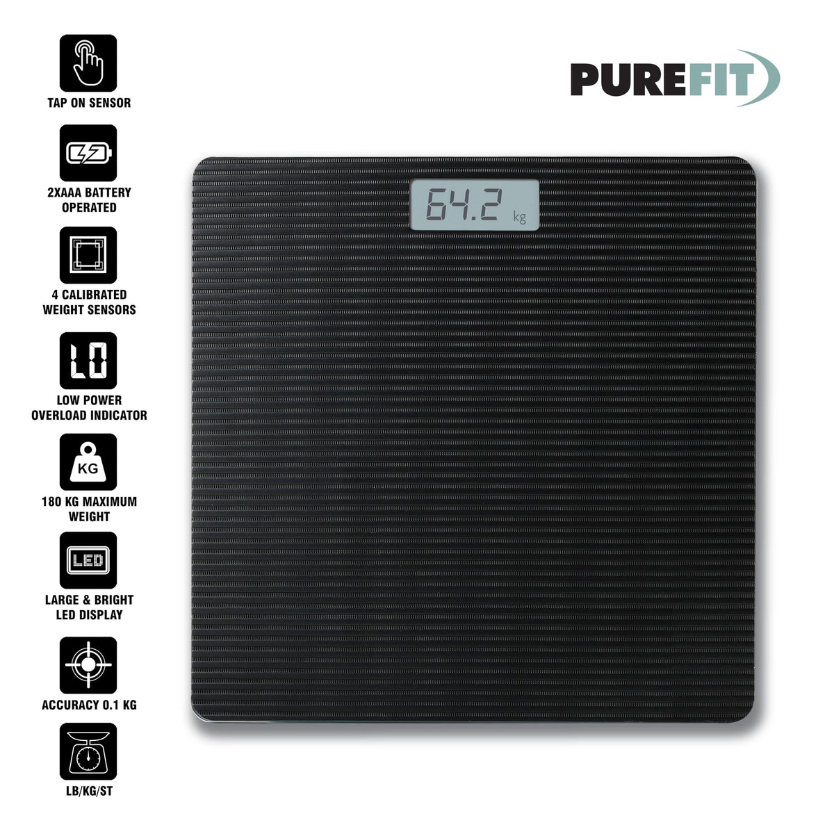 PUREFIT black digital bathroom scale – 180kg