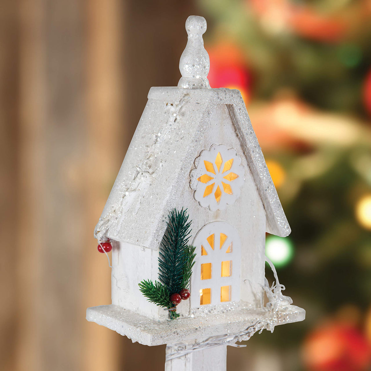 70cm white wooden LED Christmas treehouse decoration
