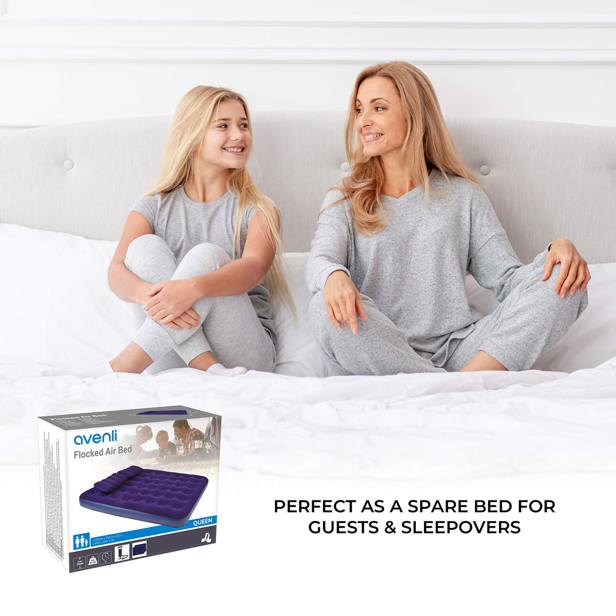 Avenli queen flocked airbed with built-in pillow and hand pump