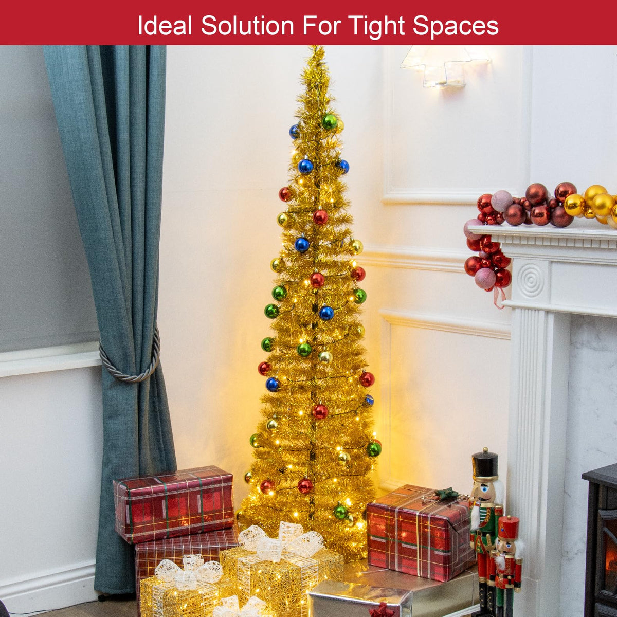 6ft gold pre-lit pop-up Christmas tree with warm white LEDs
