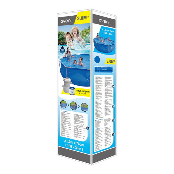 Avenli 98249 10ft Round Super Steel Family Pool/Heavy Duty Material/Easy to Install/Anti-Corrosion Technology/Ideal for Summer Garden Parties and BBQs