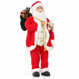 90cm traditional standing Santa Christmas figure with teddy bear and festive sack