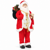 90cm standing Santa Christmas figure with gift sack and teddy bear, front view