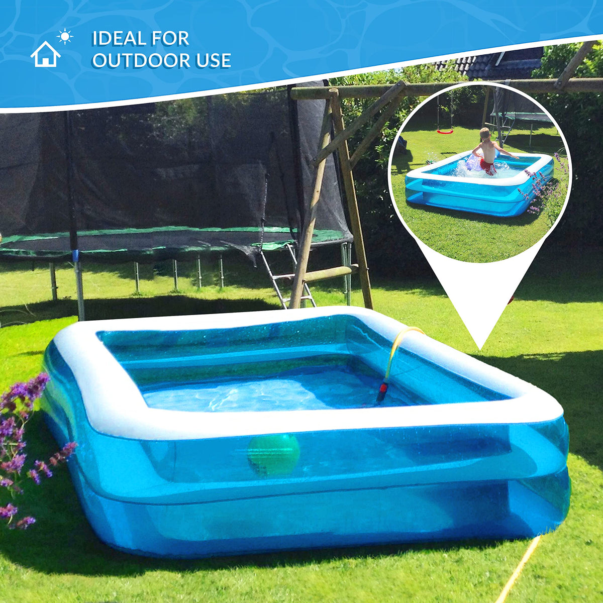 Benross blue 3m inflatable rectangular family pool