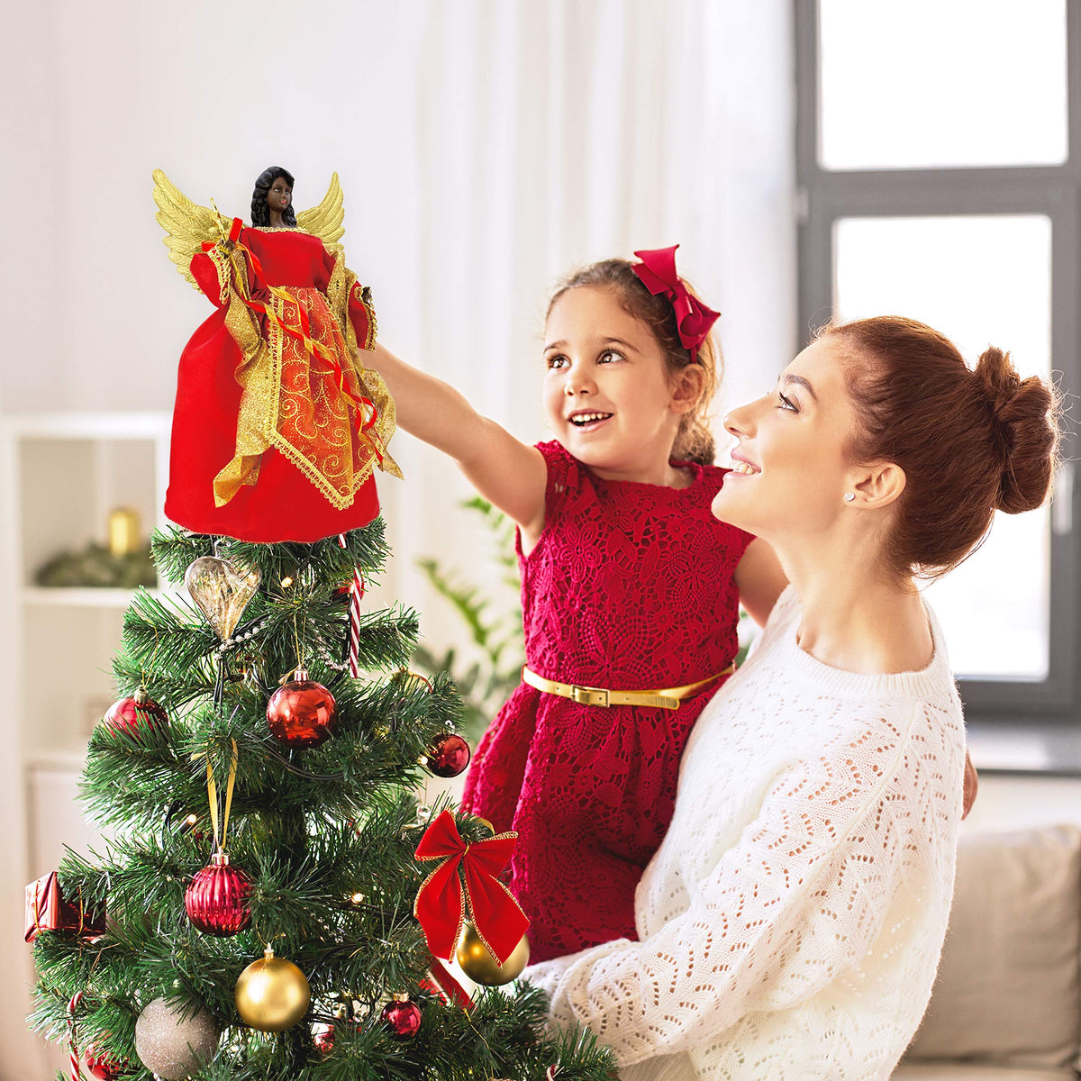 30cm red and gold angel Christmas tree topper