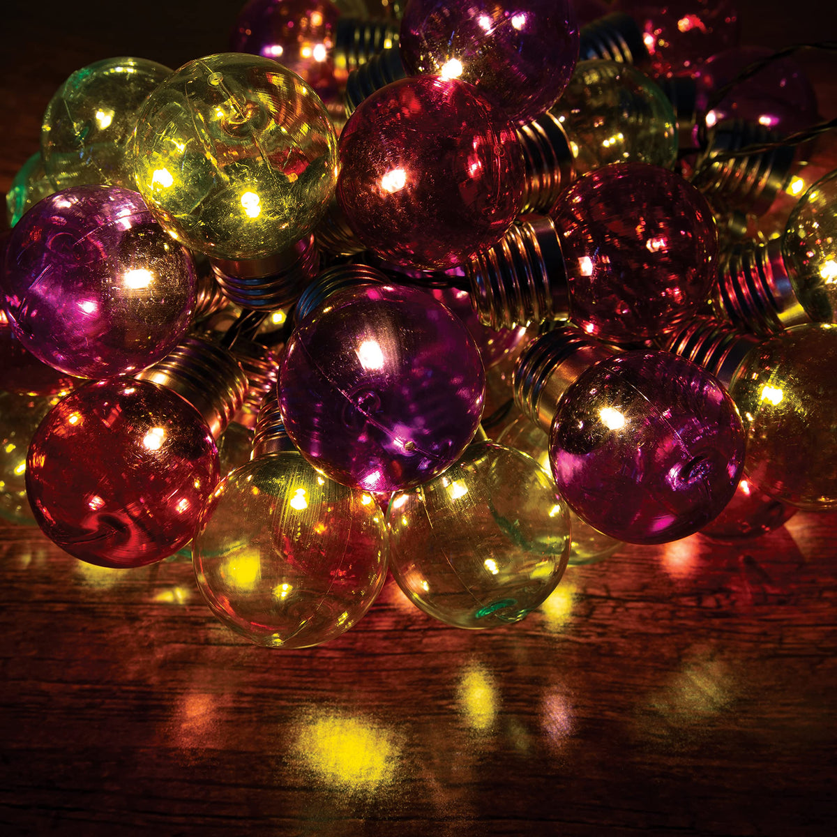 50 multi-coloured retro globe LED string lights