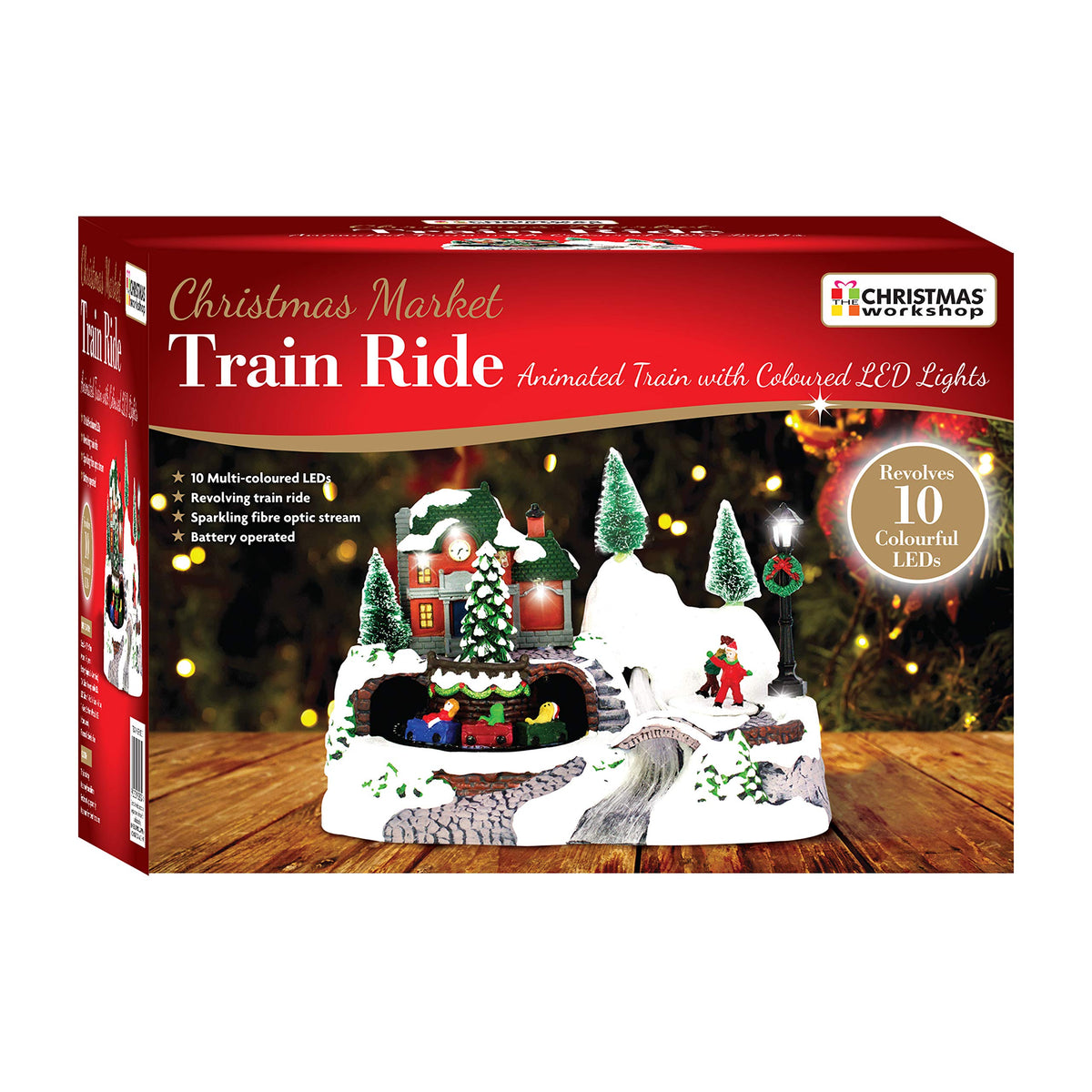 Animated LED Christmas village with train and ice skaters