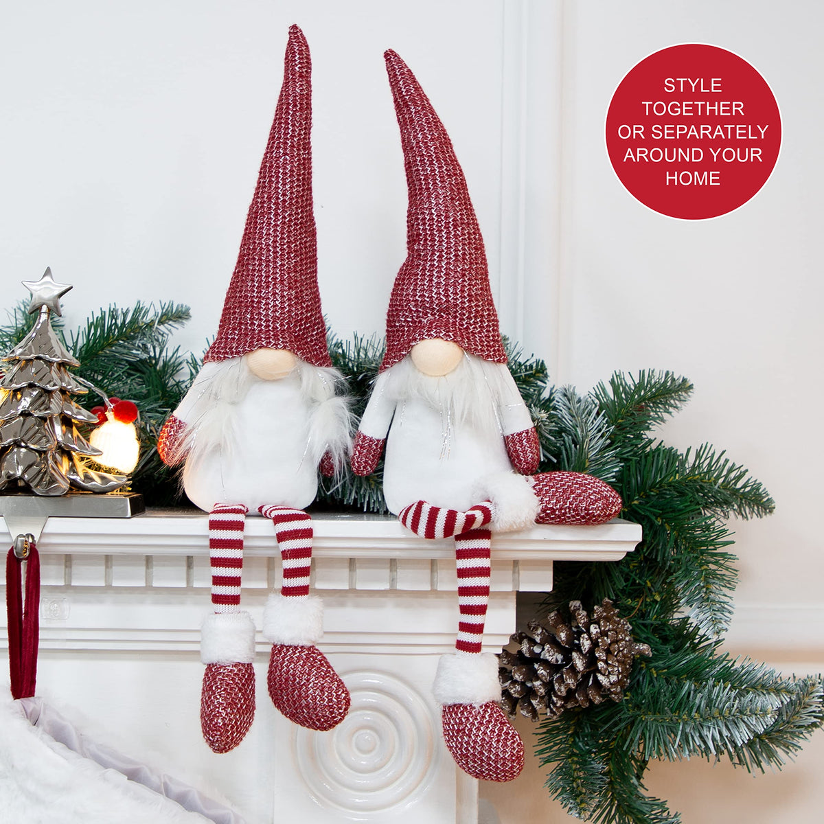2 pack 45cm red and white hanging leg Christmas gonks