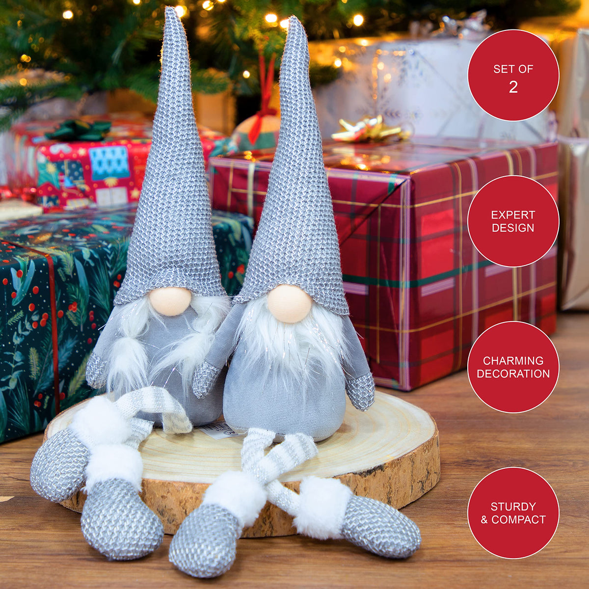2 pack 45cm grey hanging leg Christmas gonks