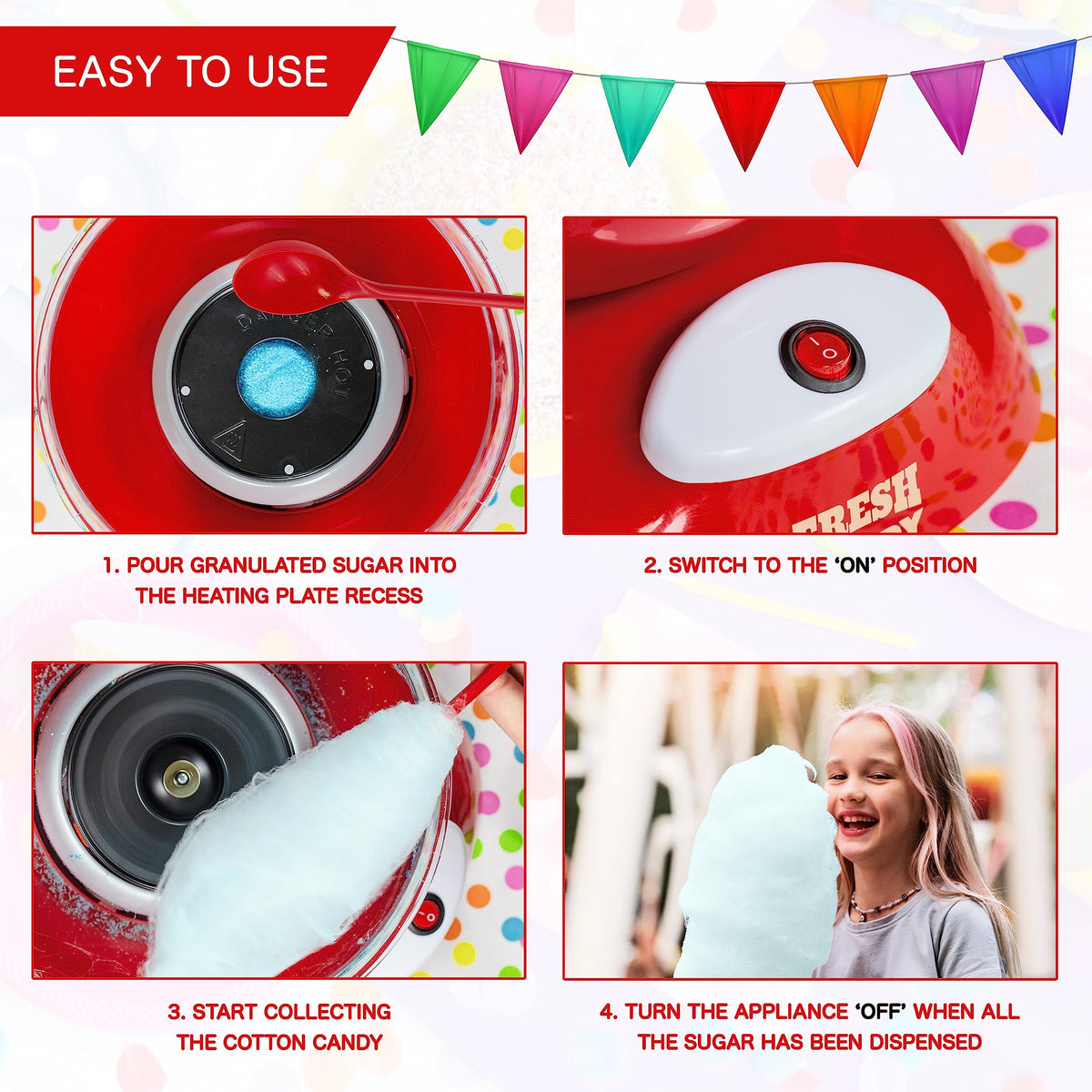 Global Gizmos red retro 500W candy floss maker