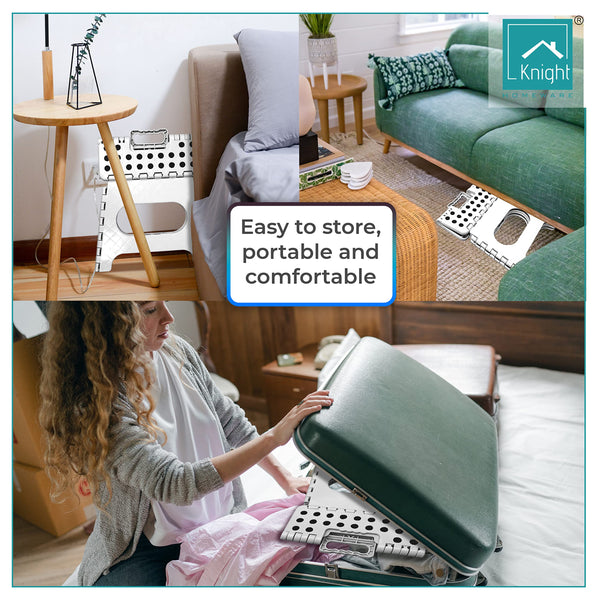 Knight Plastic Folding Step Stool, Strong Heavy Duty Skid Resistant Stool for Kids and Adults, White Black Grey, H29 x L27 x W22 CM (White)