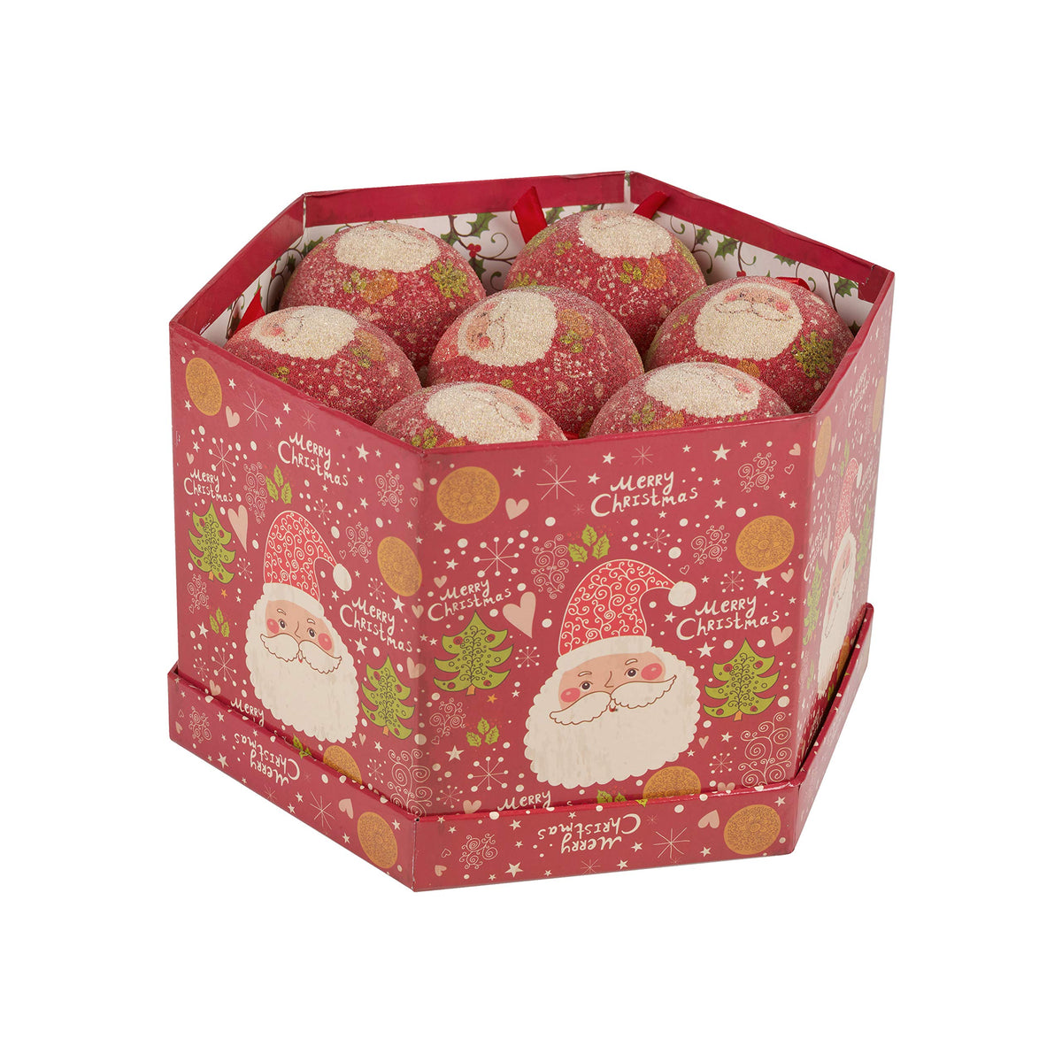 Gift-boxed set of 14 red Santa Christmas baubles, 7.5cm