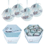 Gift-boxed set of 14 blue and white snow village Christmas baubles