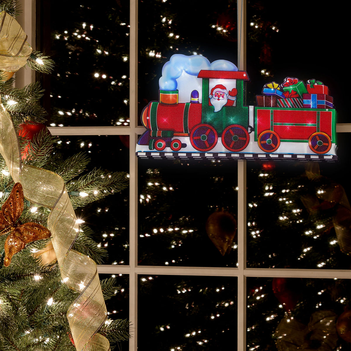 Battery-operated Santa train Christmas window light
