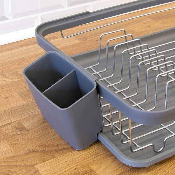 Anika 69069 Kitchen Dish Drainer Rack/Separate Cutlery Holder/Removable Drip Tray/Grey Colour / 41 x 32 x 9.5cm
