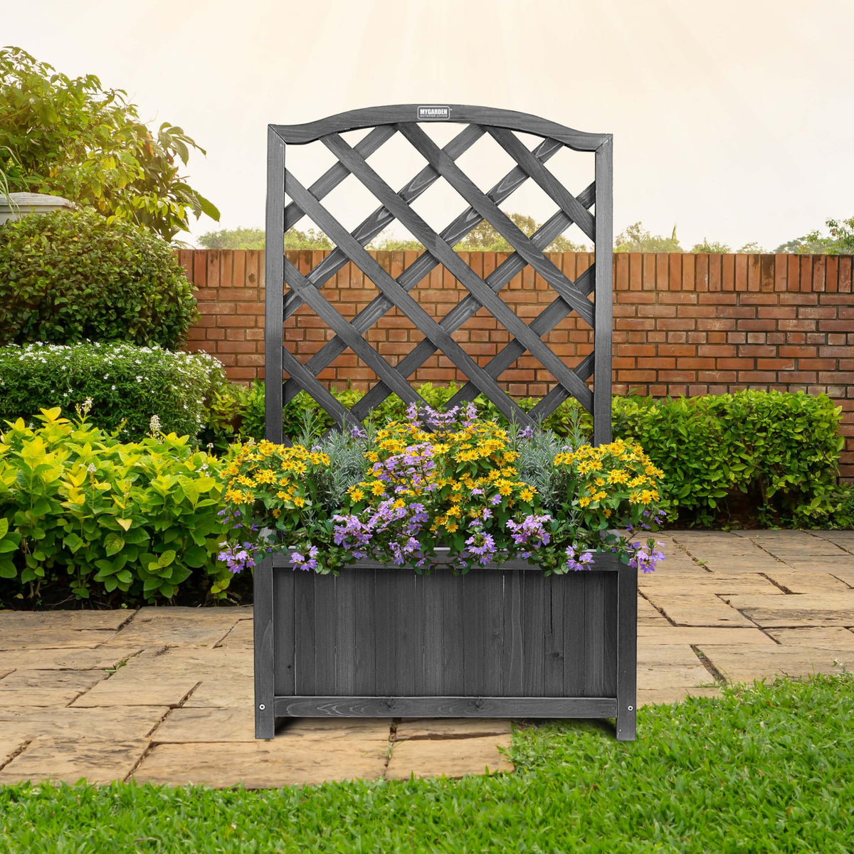 My Garden 100cm wooden lattice planter with trellis