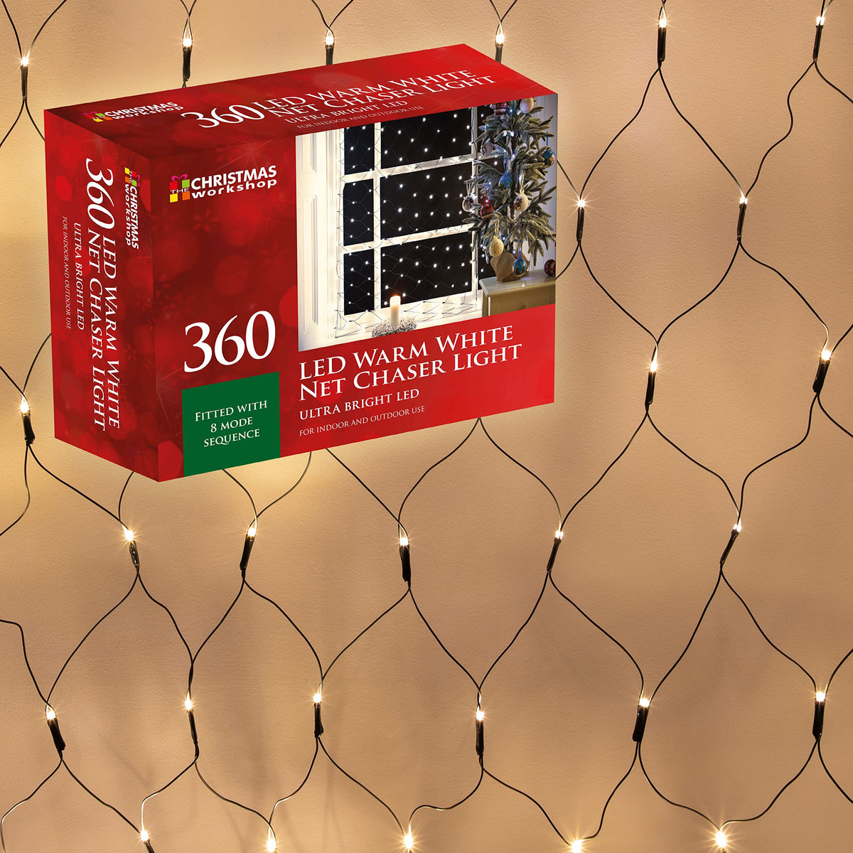 360 warm white LED Christmas net lights – 3.5 x 1.2m