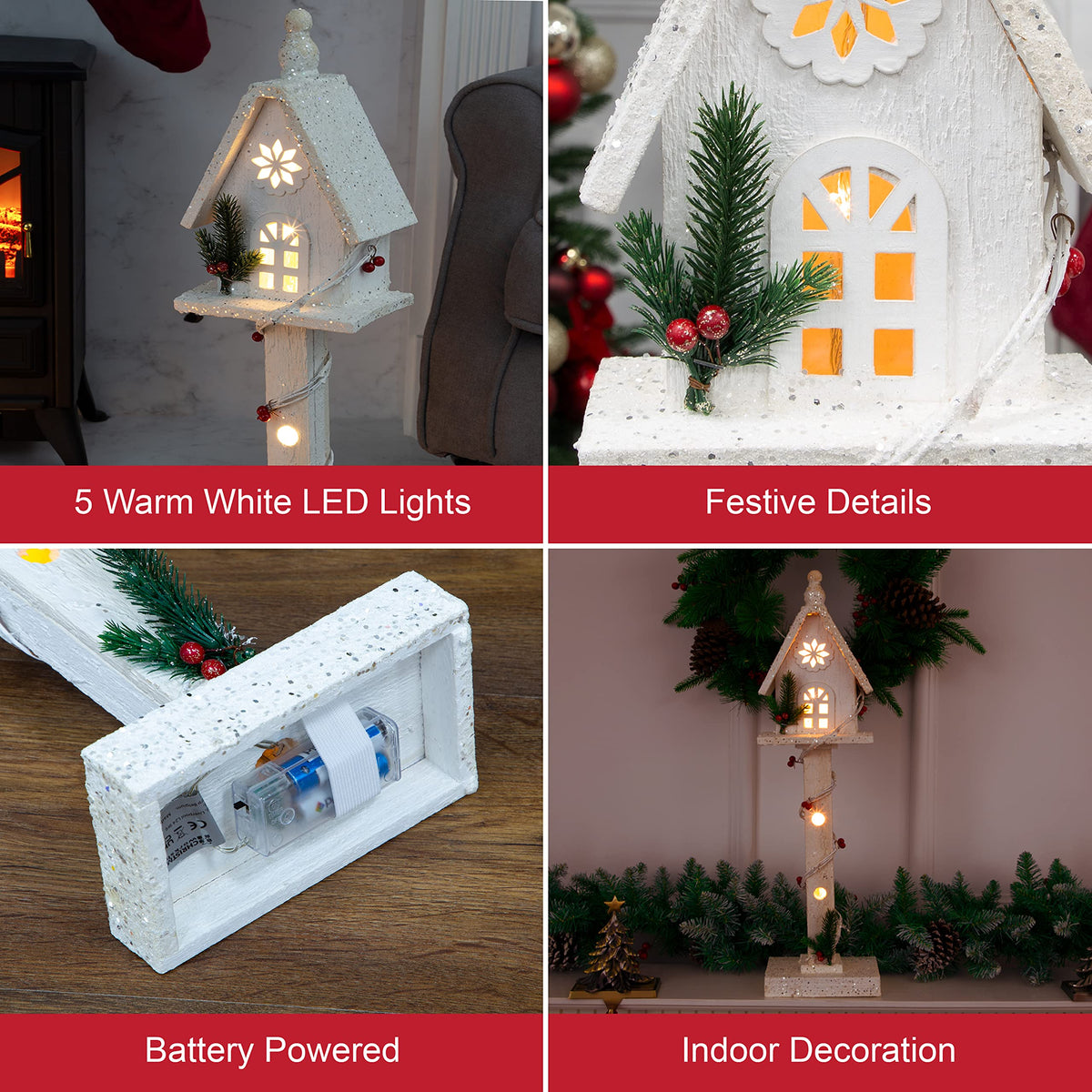 70cm white wooden LED Christmas treehouse decoration