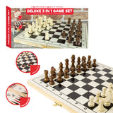 Global Gizmos wooden 3-in-1 chess draughts and backgammon game set