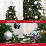 Silver shatterproof Christmas baubles set of 50 mixed sizes