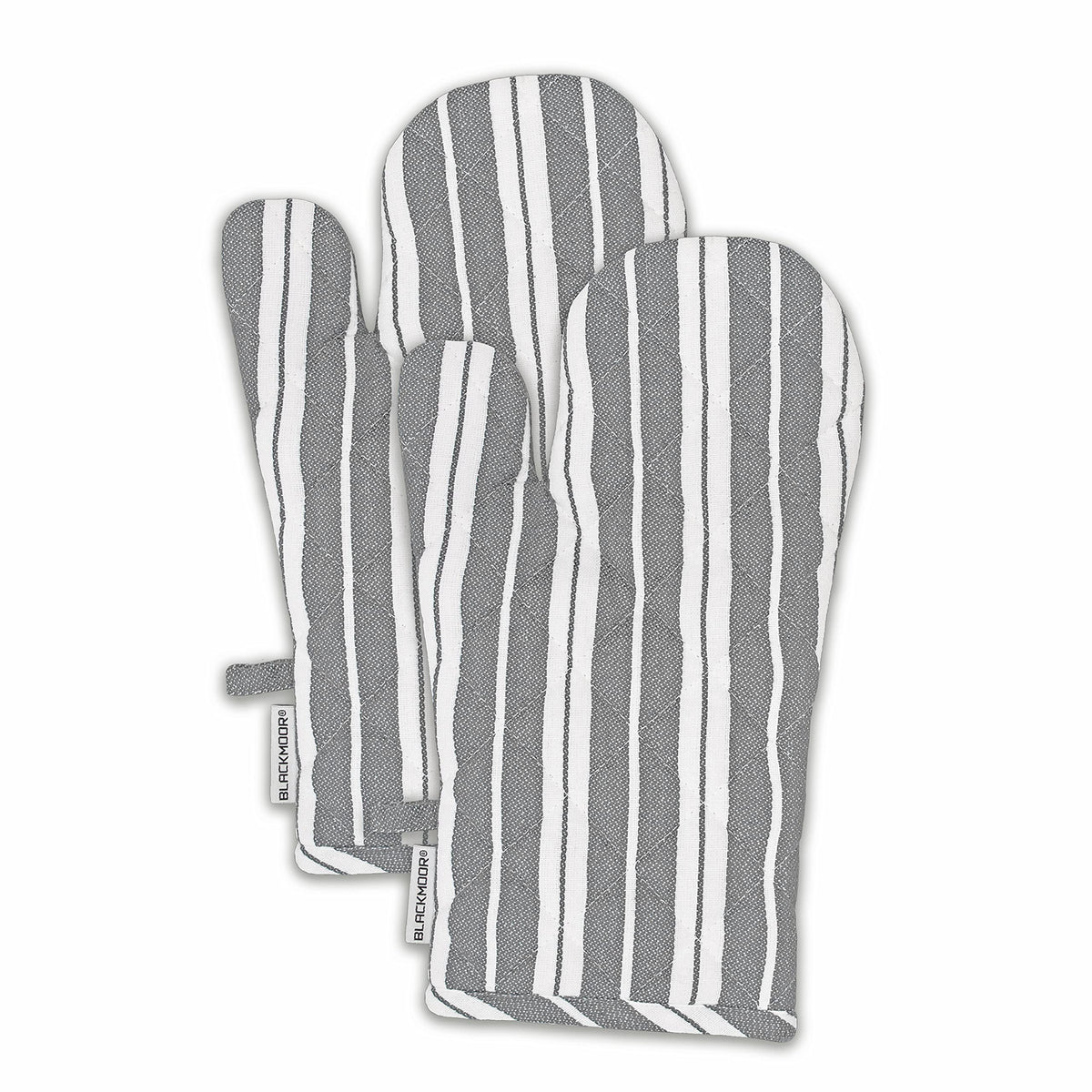 Blackmoor Pair of Oven Gloves/Set of 2 Heat Resistant Cotton Kitchen Mitts for Home Cooking, BBQ, Grilling, Baking/Grey or Navy Stripe with Hanging Loop (Grey)