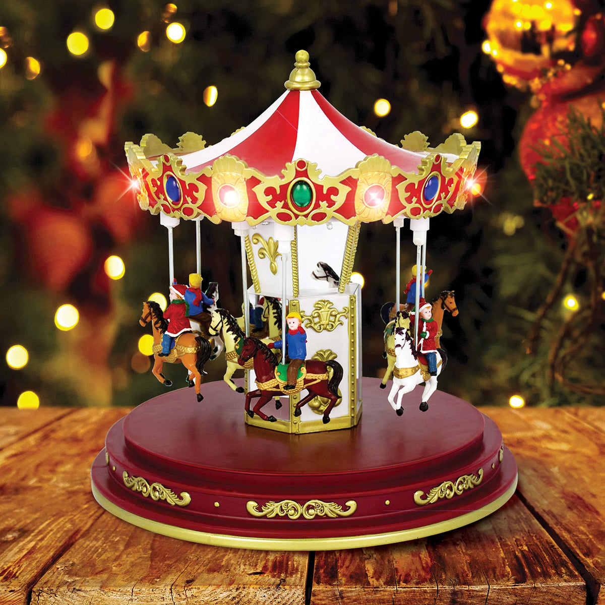 Musical LED revolving Christmas carousel with multi-coloured lights