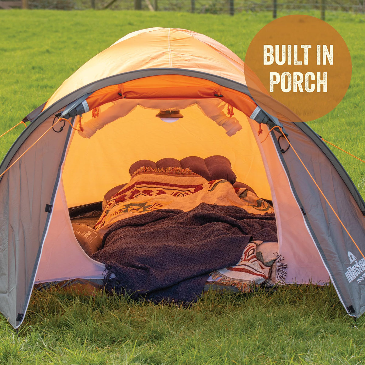 Milestone two-person pop-up dome tent with porch