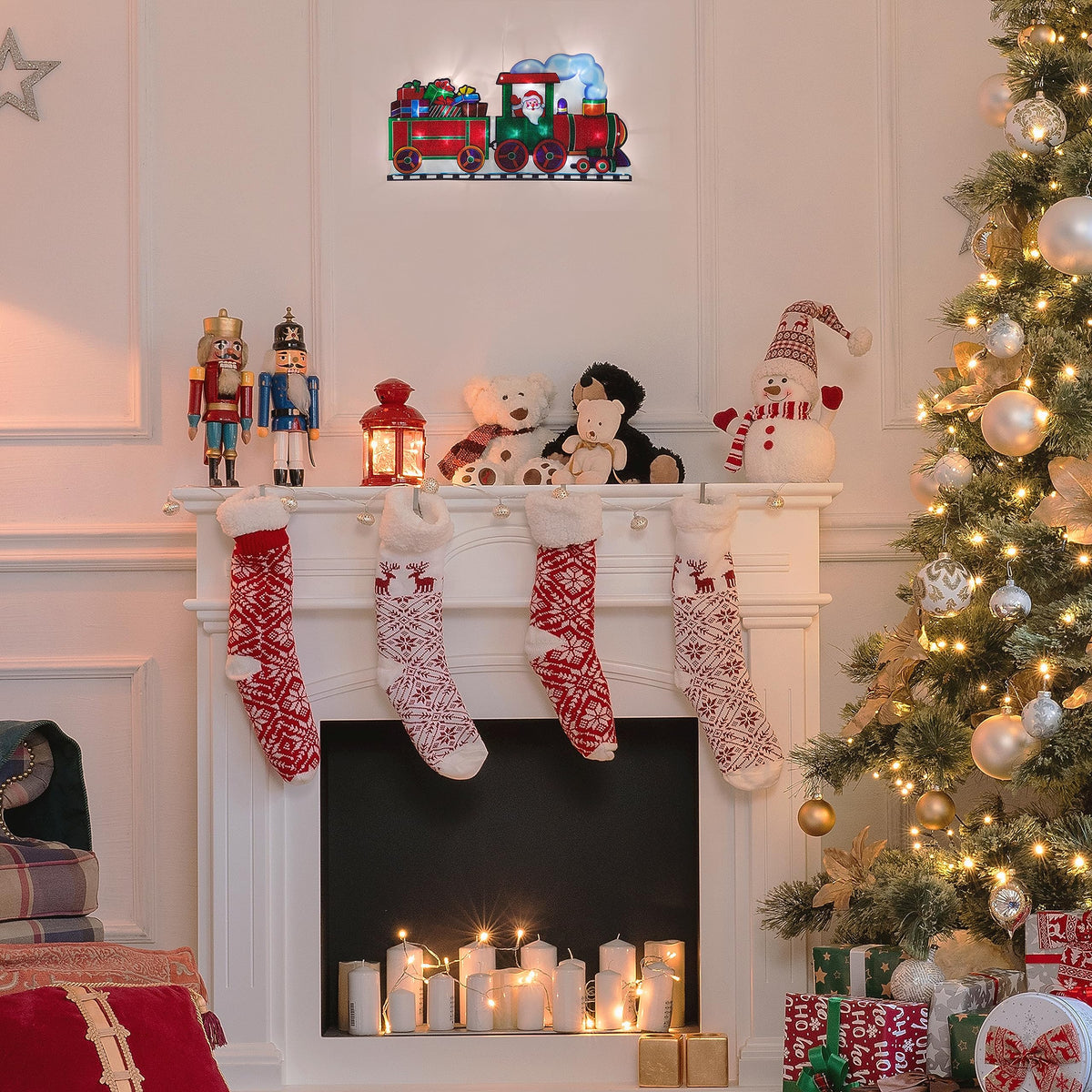 Santa and train festive window silhouette with LEDs