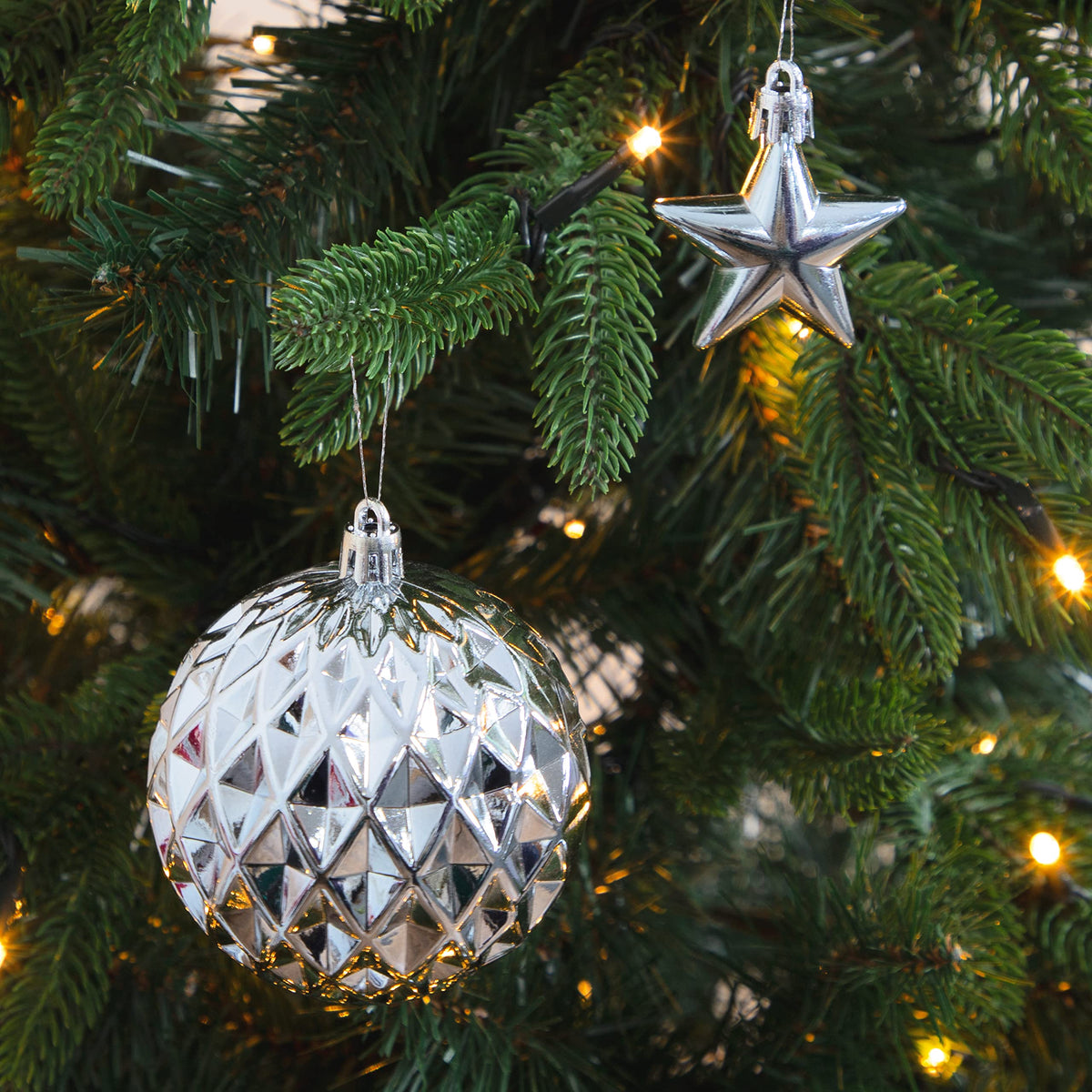 Silver shatterproof Christmas baubles set of 50 mixed sizes