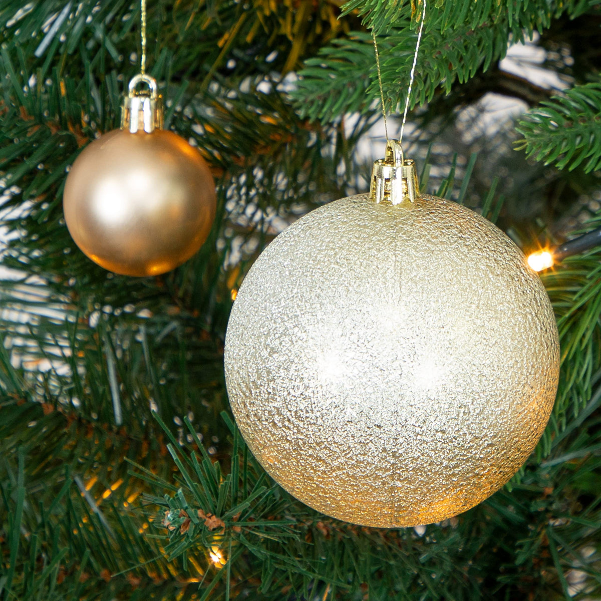 Champagne shatterproof Christmas baubles set of 50 mixed sizes