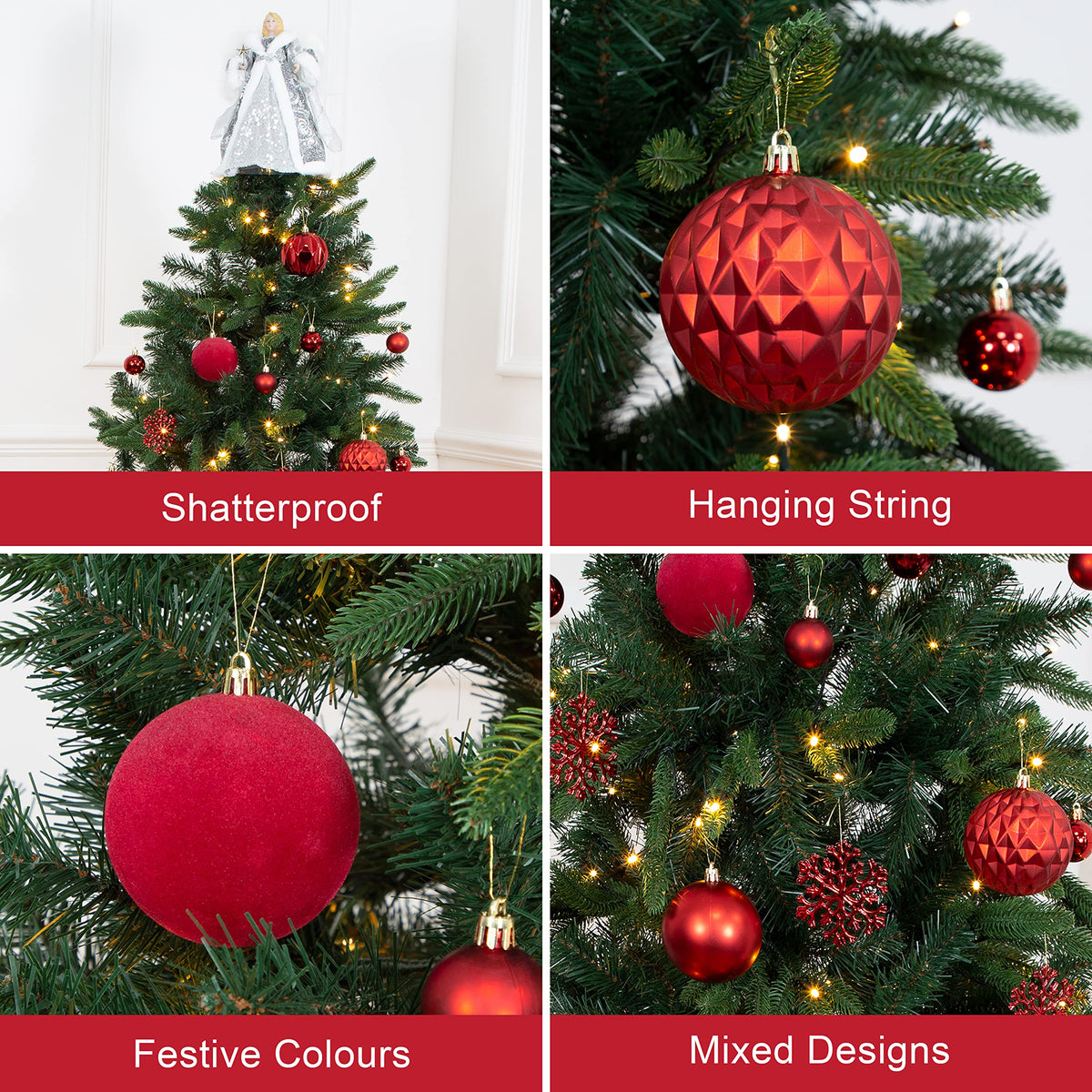 Red shatterproof Christmas baubles set of 50 mixed sizes