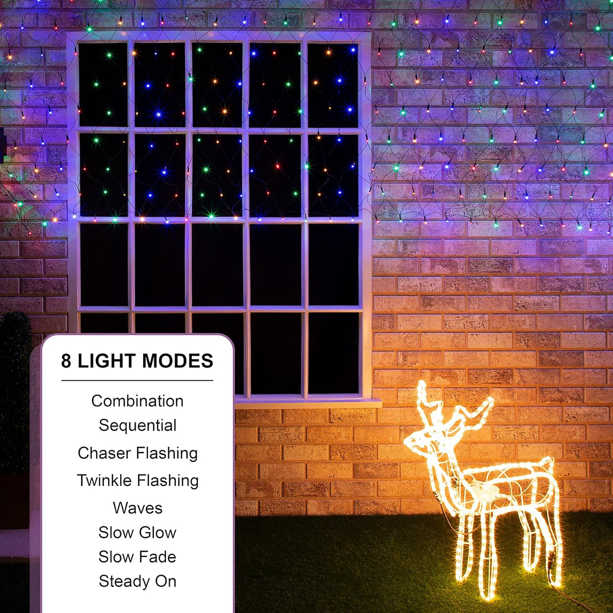 Battery operated 100 LED multi-colour net lights indoor outdoor