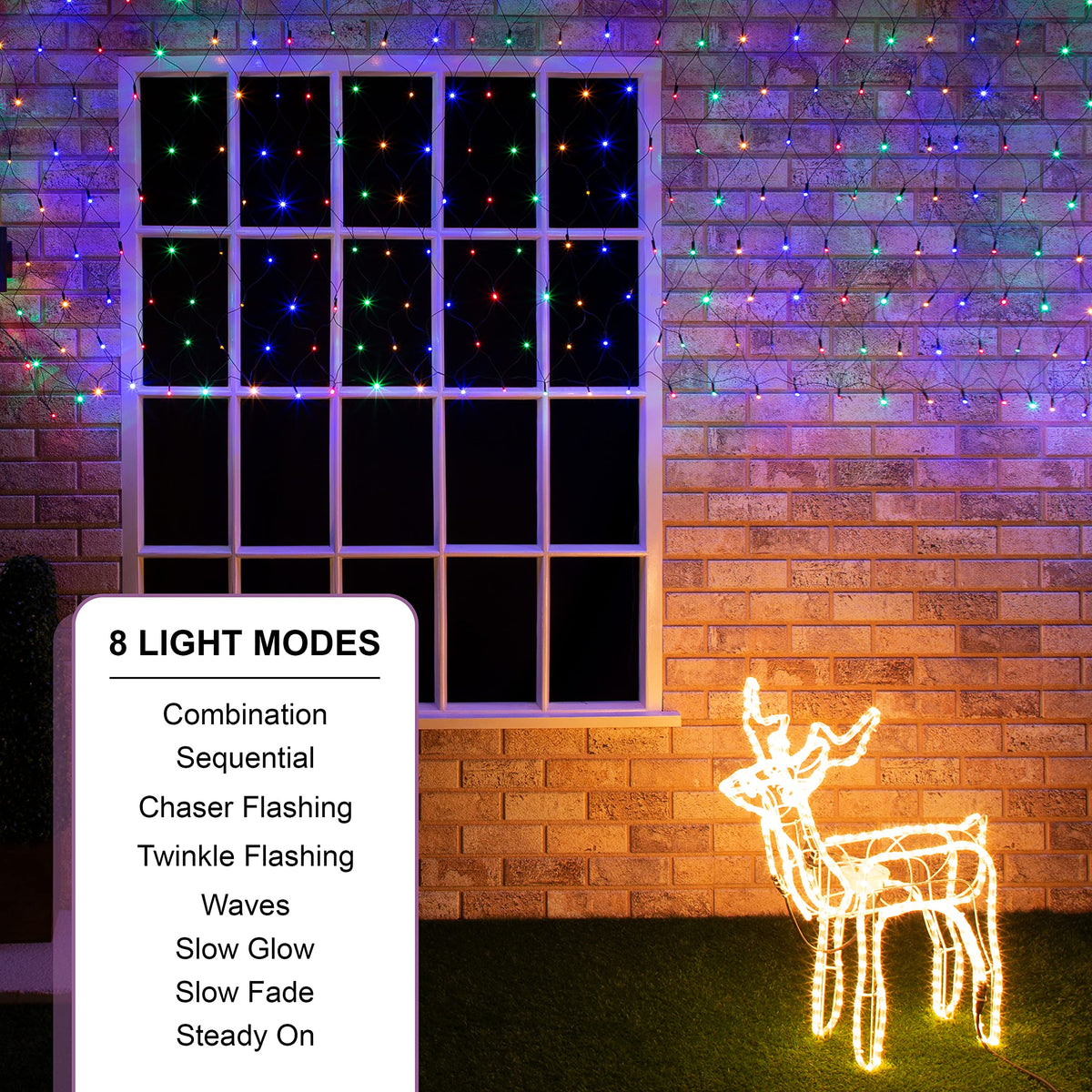 360 multi-coloured LED Christmas net lights – 3.5 x 1.2m