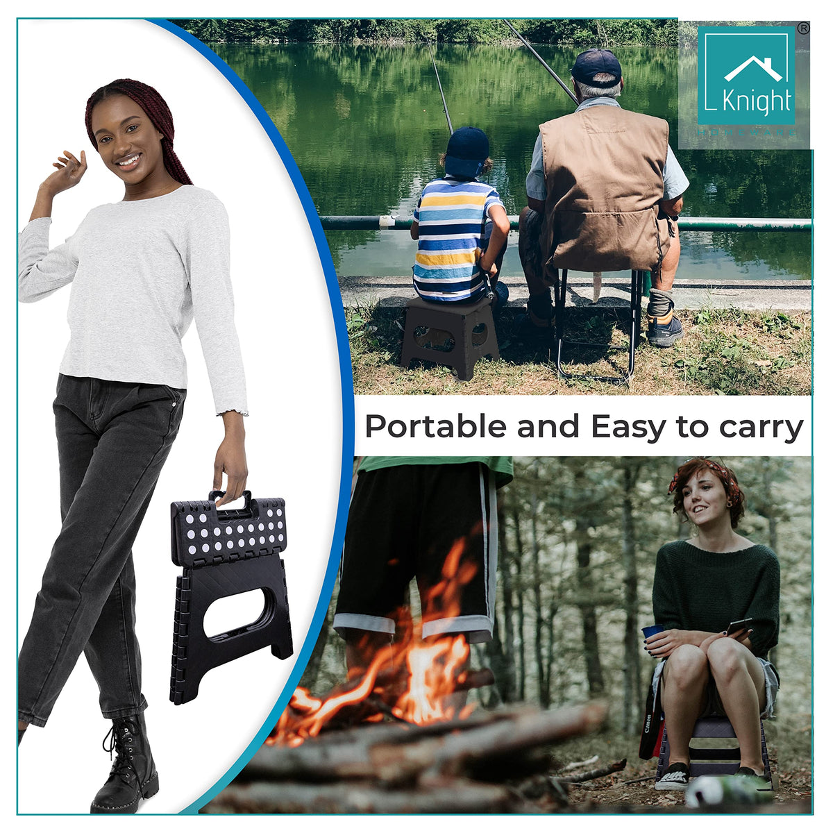 Knight black heavy duty folding step stool