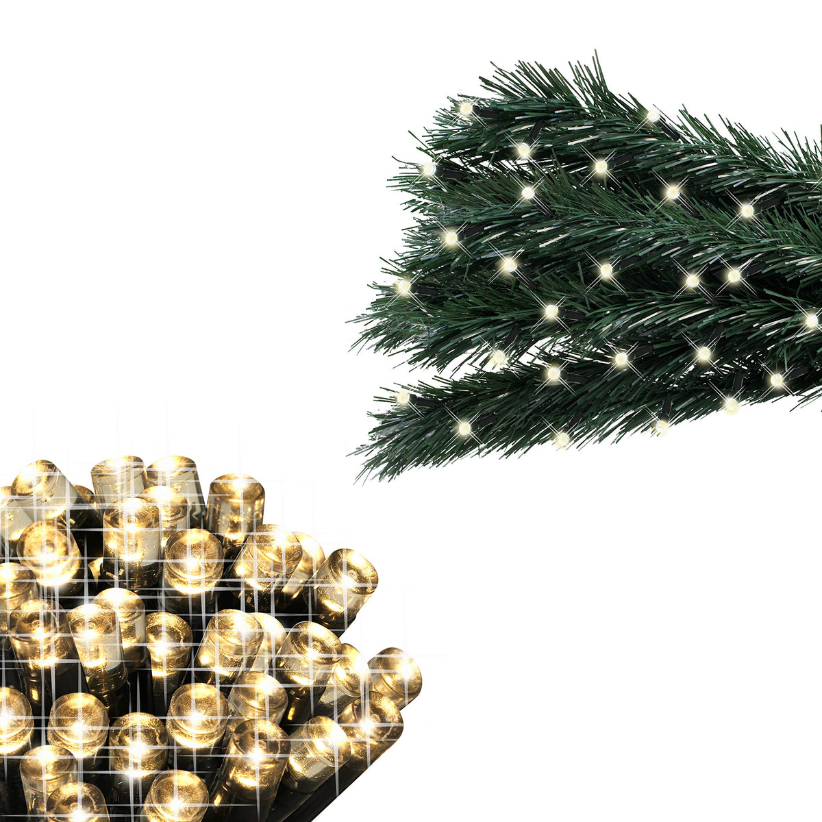 200 warm white LED chaser Christmas lights – 13.9m