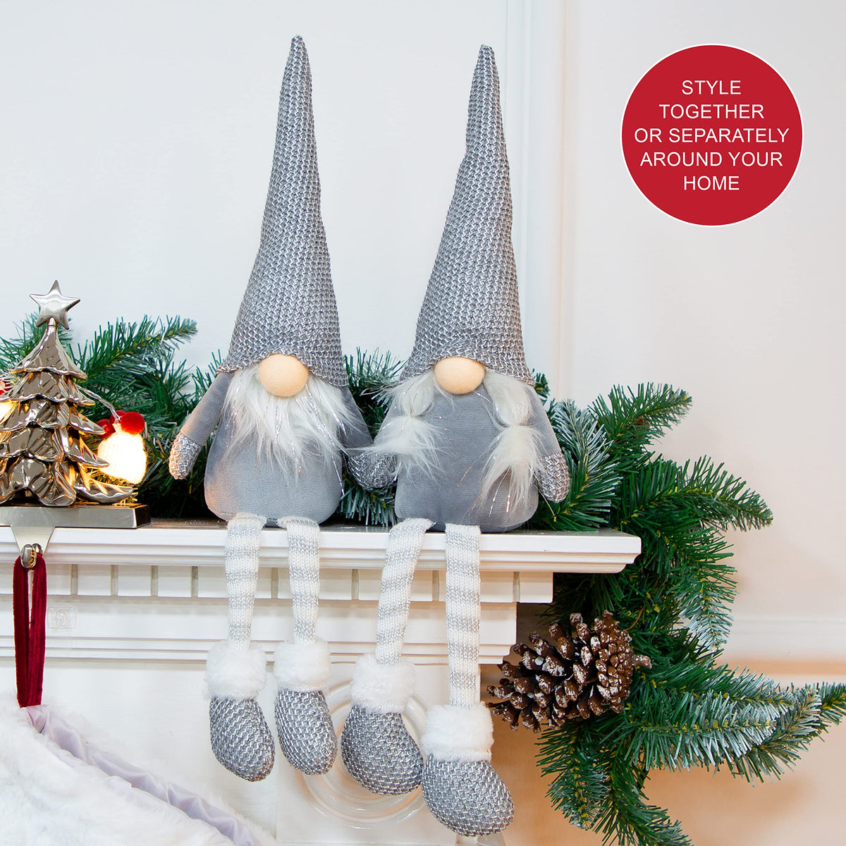 2 pack 45cm grey hanging leg Christmas gonks