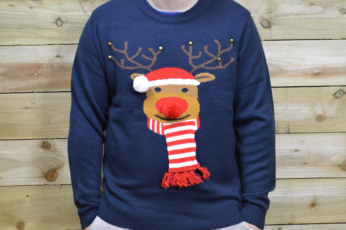 Benross navy reindeer 3D knitted Christmas jumper – XL