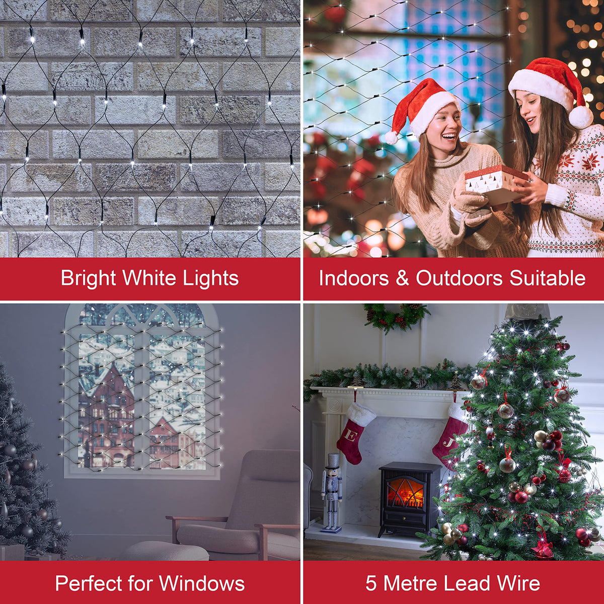 108 bright white LED static Christmas net lights – 1.2 x 1.2m