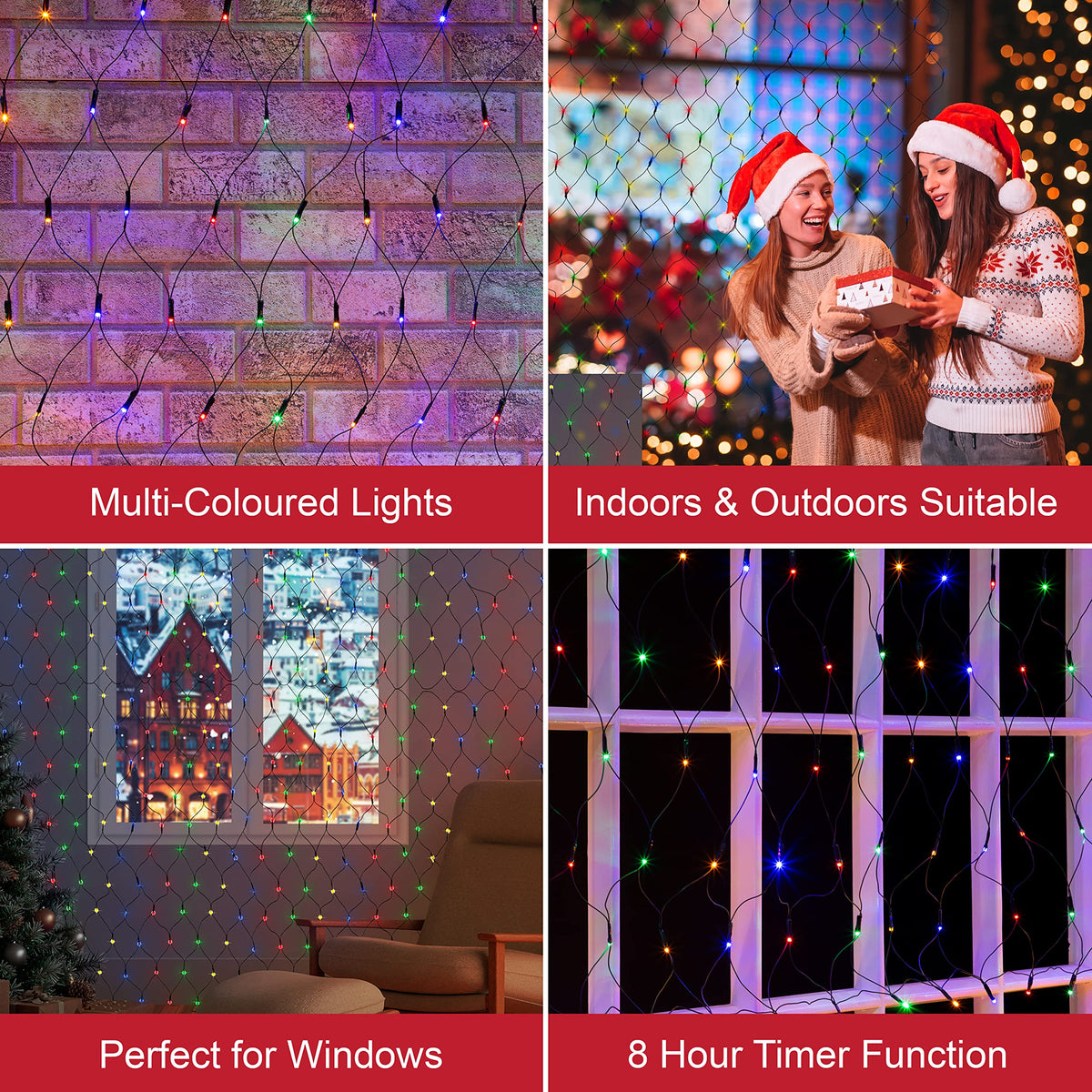 360 multi-coloured LED Christmas net lights – 3.5 x 1.2m